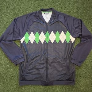 Vintage adidas Mens Zip-Up Jacket XL Argyle Pinstripe Grey Green White Like New